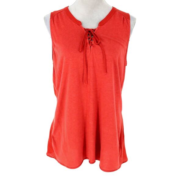 NYDJ Top Womens Medium Red Linen Blend Blouse Lace Up Sleeveless Pullover - Picture 1 of 14